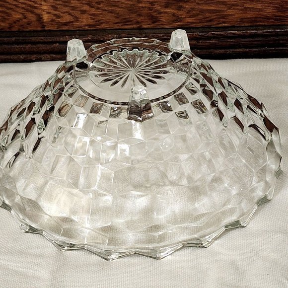 Colony Whitehall Clear Footed Bowl 10" cube cubist glass midcentury vintage - Picture 4 of 13